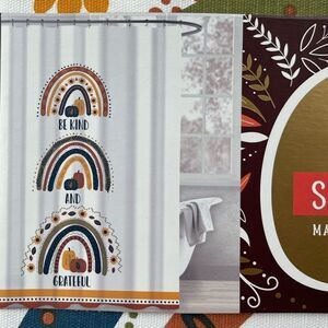 Pumpkin Party SHOWER CURTAIN Harvest Rainbow “Be Kind & Grateful” Curtain NWT